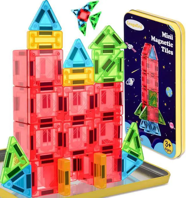 Main image of Magnetic Tiles Magnetic Blocks Building Toy: Portable Mini Magnetic Tiles Travel Set 32 Pieces Montessori Toys Birthday Gift for Kids Girls and Boys Ages 3-12 Years Old Preschool Classroom Must Haves