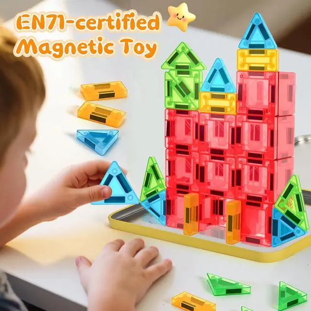 Alt view image 2 of 7 - Magnetic Tiles Magnetic Blocks Building Toy: Portable Mini Magnetic Tiles Travel Set 32 Pieces Montessori Toys Birthday Gift for Kids Girls and Boys Ages 3-12 Years Old Preschool Classroom Must Haves