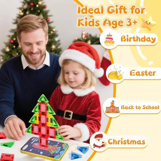 Alt view image 4 of 7 - Magnetic Tiles Magnetic Blocks Building Toy: Portable Mini Magnetic Tiles Travel Set 32 Pieces Montessori Toys Birthday Gift for Kids Girls and Boys Ages 3-12 Years Old Preschool Classroom Must Haves