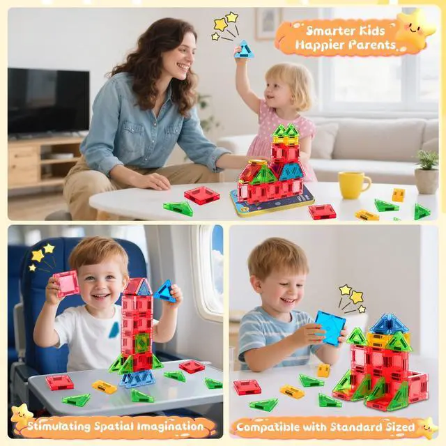 Alt view image 5 of 7 - Magnetic Tiles Magnetic Blocks Building Toy: Portable Mini Magnetic Tiles Travel Set 32 Pieces Montessori Toys Birthday Gift for Kids Girls and Boys Ages 3-12 Years Old Preschool Classroom Must Haves
