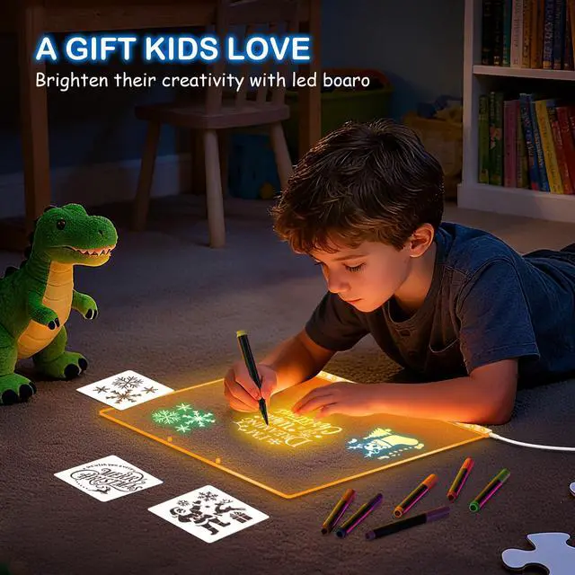 Alt view image 5 of 7 - LED Drawing Board for Kids, 17" Light Up Doodle Board, Reusable Glow in The Dark Drawing Tablet with 7 Colors, Erasable & No Mess Art Toy for Ages 3-12, Best Birthday Gift for Girls Boys (2026 New)