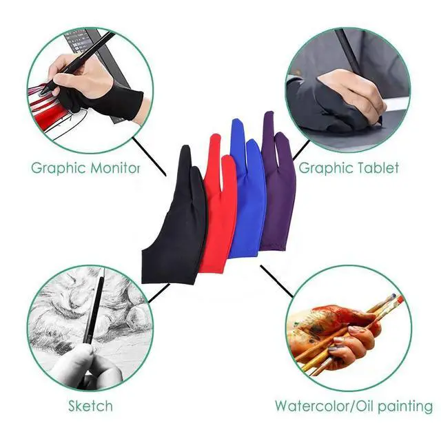 Alt view image 5 of 7 - 5 Pack Artist Glove for Drawing Tablet, Two-Finger Digital Drawing Gloves