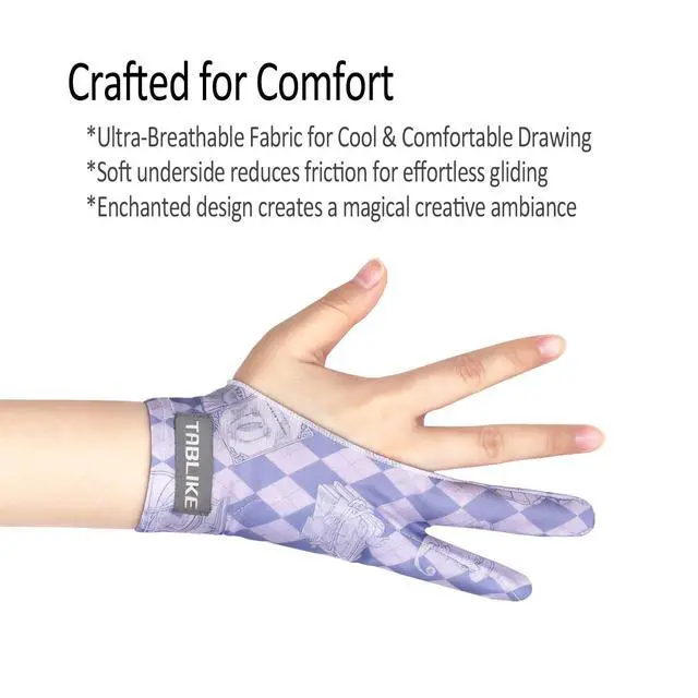 Alt view image 4 of 7 - Artist Drawing Glove, Breathable Two Finger Digital Art Glove 3-Layer Palm Rejection Right/Left Hand Digital Graphic Tablet, Purple, S Size