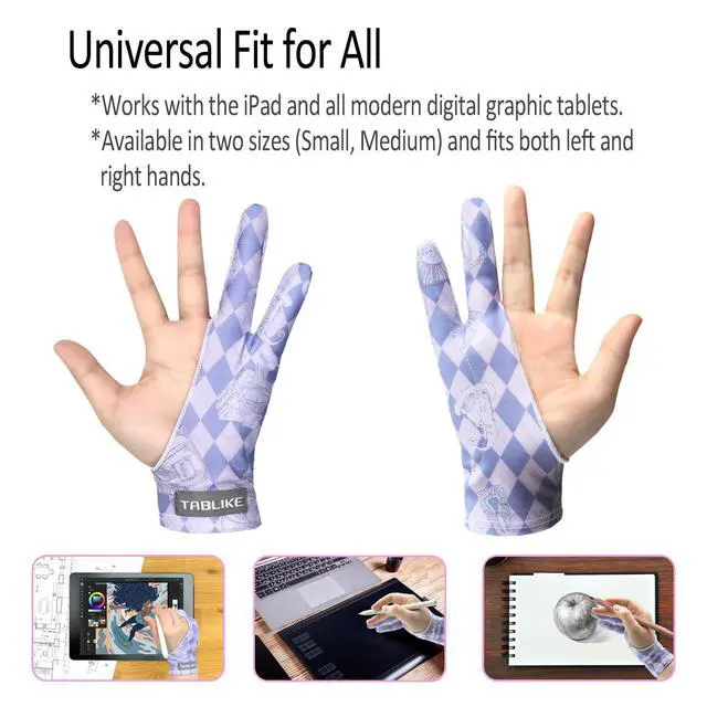 Alt view image 2 of 7 - Artist Drawing Glove, Breathable Two Finger Digital Art Glove 3-Layer Palm Rejection Right/Left Hand Digital Graphic Tablet, Purple, S Size