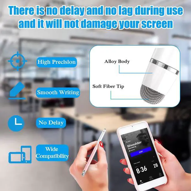 Alt view image 3 of 7 - 2PCS Stylus Pens for Touch Screens,Stylus Pen for iPhone/iPad/Tablet Android/Microsoft Surface,Compatible with Touch Screens(White Pink/White Purple)