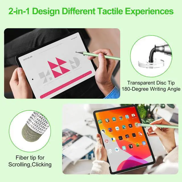 Alt view image 2 of 7 - Stylus Pen for Touchscreen,3pcs 2in1 High Precision Sensitivity Stylus, Suitable for iPhone/ipad/Android Stylus for ipad,Compatible with Touch(Green/Purple/Rose Gold + 4Tips)