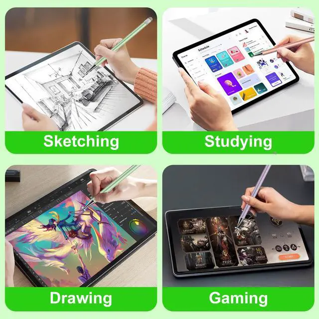 Alt view image 7 of 7 - Stylus Pen for Touchscreen,3pcs 2in1 High Precision Sensitivity Stylus, Suitable for iPhone/ipad/Android Stylus for ipad,Compatible with Touch(Green/Purple/Rose Gold + 4Tips)