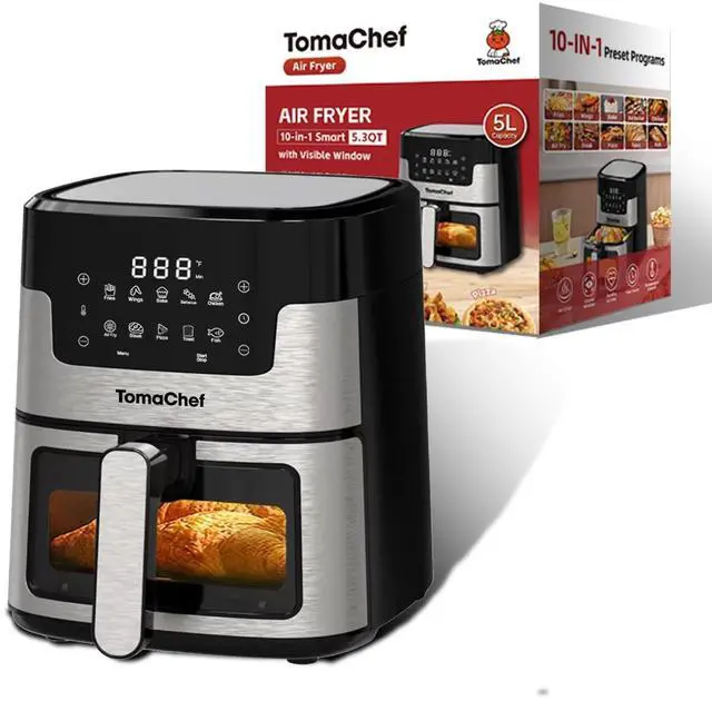 Main image of Air Fryer 10-in-1, 5.3QT Compact Oil Free Cooker with Visible Window, Healthy Cooking, Digital Control for Family, Fries, Fish, Back, Cake, DIYBlack