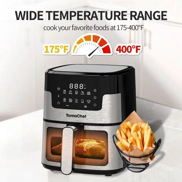 Alt view image 4 of 7 - Air Fryer 10-in-1, 5.3QT Compact Oil Free Cooker with Visible Window, Healthy Cooking, Digital Control for Family, Fries, Fish, Back, Cake, DIYBlack