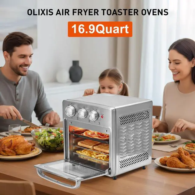 Alt view image 2 of 7 - Air Fryer Toaster Oven Combo, 16.9QT Oven Countertop 5 Functions in 1, 4 Accessories Included, Stainless, Up to 450°F