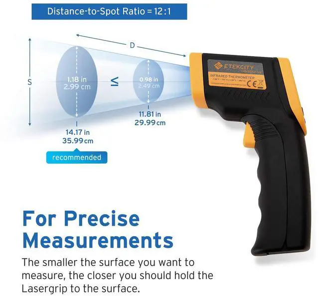 Alt view image 4 of 6 - Infrared Thermometer 749 (Not for Human) Temperature Gun Non-Contact Digital Lasergrip with LCD Backlit Display, -58 to 716 (-50 to 380), Black-Yellow