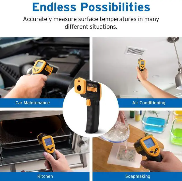 Alt view image 6 of 6 - Infrared Thermometer 749 (Not for Human) Temperature Gun Non-Contact Digital Lasergrip with LCD Backlit Display, -58 to 716 (-50 to 380), Black-Yellow