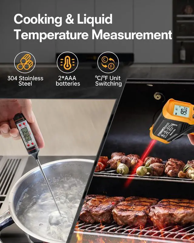 Alt view image 3 of 7 - Infrared Thermometer Gun, Laser Thermometer Temperature Gun -58°F to 1112°F, IR Temp Gun for Cooking, Pizza Oven Accessories, Griddle, AC, Barbecue, Air Thermometer, Kitchen Cooking,Meat