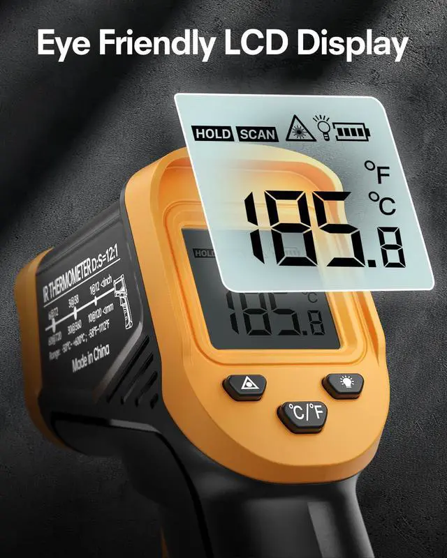 Alt view image 5 of 7 - Infrared Thermometer Gun, Laser Thermometer Temperature Gun -58°F to 1112°F, IR Temp Gun for Cooking, Pizza Oven Accessories, Griddle, AC, Barbecue, Air Thermometer, Kitchen Cooking,Meat