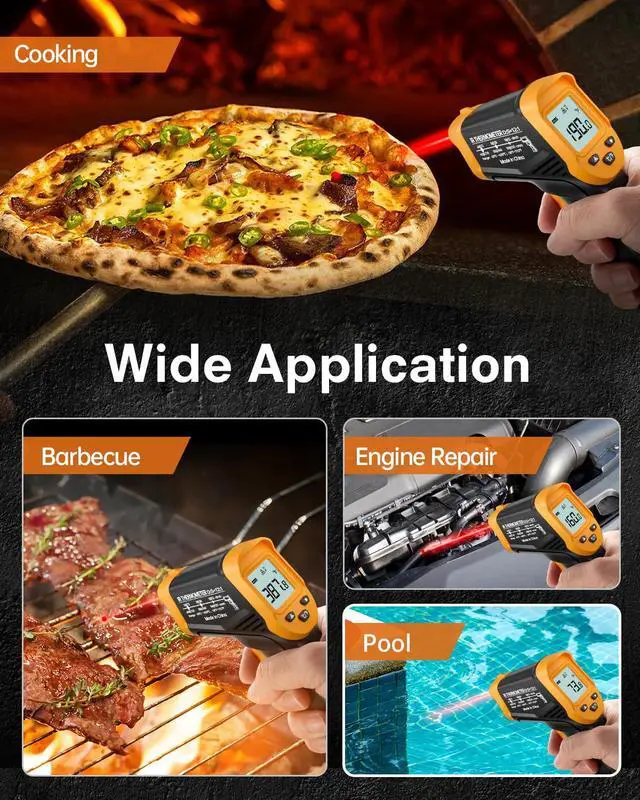 Alt view image 6 of 7 - Infrared Thermometer Gun, Laser Thermometer Temperature Gun -58°F to 1112°F, IR Temp Gun for Cooking, Pizza Oven Accessories, Griddle, AC, Barbecue, Air Thermometer, Kitchen Cooking,Meat
