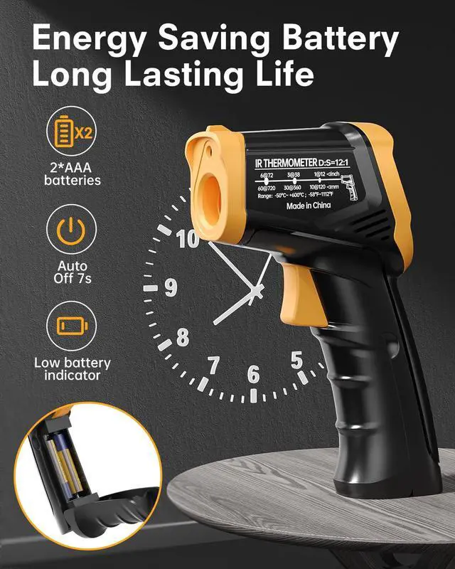 Alt view image 7 of 7 - Infrared Thermometer Gun, Laser Thermometer Temperature Gun -58°F to 1112°F, IR Temp Gun for Cooking, Pizza Oven Accessories, Griddle, AC, Barbecue, Air Thermometer, Kitchen Cooking,Meat
