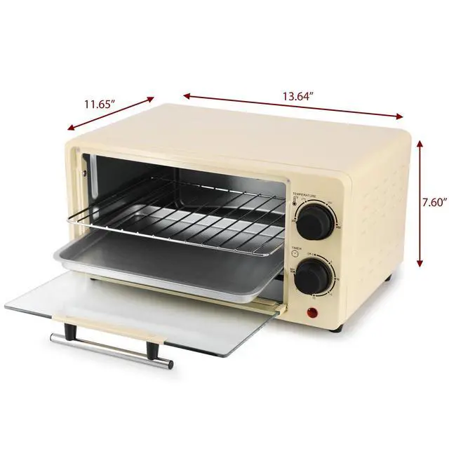 Alt view image 3 of 7 - 9.5 Quart Electric Counter Top 2 Slice Toaster Oven with Built in Timer, Bake, Broil, Toast (Cream)