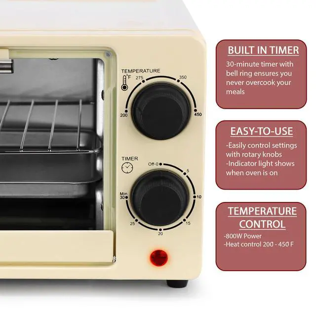 Alt view image 2 of 7 - 9.5 Quart Electric Counter Top 2 Slice Toaster Oven with Built in Timer, Bake, Broil, Toast (Cream)