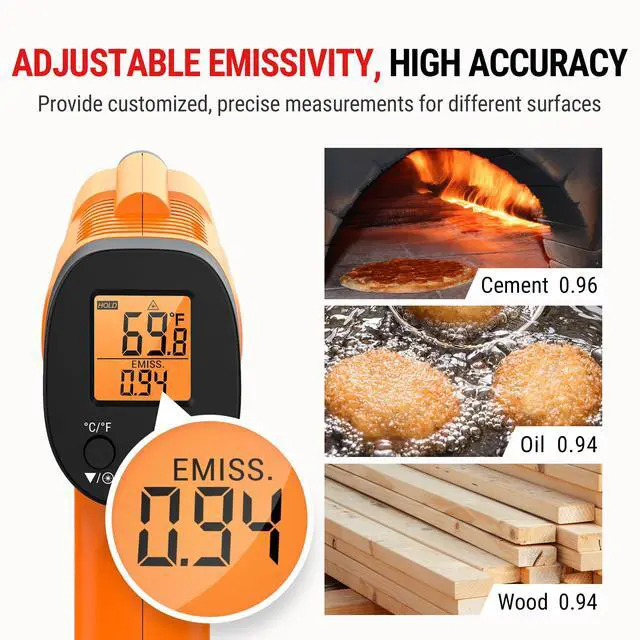 Alt view image 5 of 7 - TP30 Infrared Thermometer Gun, Laser Thermometer for Cooking, Pizza Oven, Griddle, Engine, HVAC, Temperature Gun with Adjustable Emissivity & Max Measure -58°F ~1022°F (Previously ThermoPro)