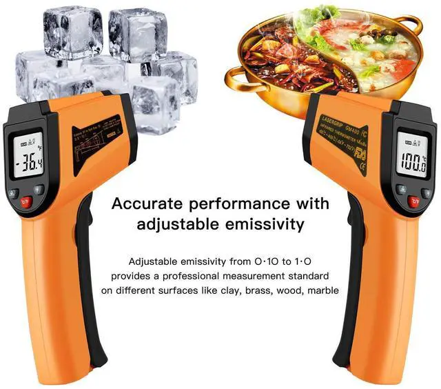 Alt view image 5 of 7 - Laser Infrared Thermometer Non-Contact Digital Temperature Gun-50°C to 400°C(-58°F to 752°F) IR Thermometer for Industrial,Kitchen Cooking,Ovens (Orange)