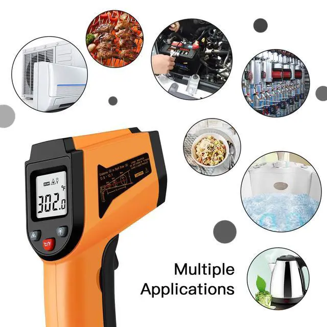 Alt view image 6 of 7 - Laser Infrared Thermometer Non-Contact Digital Temperature Gun-50°C to 400°C(-58°F to 752°F) IR Thermometer for Industrial,Kitchen Cooking,Ovens (Orange)