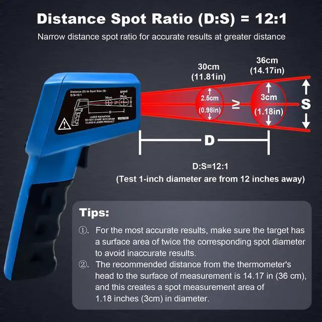 Alt view image 5 of 7 - Infrared Thermometer Temperature Gun - 58 ~1022 (- 50 ~550 ) Non-Contact Digital Laser Infrared Ir Thermometer for Cooking, Barbecue, Food, Repair (Blue)
