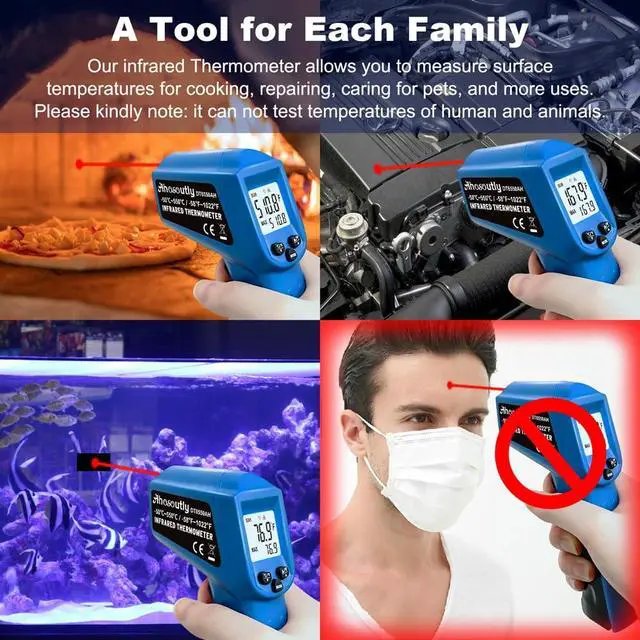 Alt view image 7 of 7 - Infrared Thermometer Temperature Gun - 58 ~1022 (- 50 ~550 ) Non-Contact Digital Laser Infrared Ir Thermometer for Cooking, Barbecue, Food, Repair (Blue)