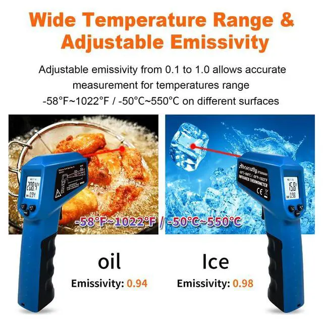 Alt view image 6 of 7 - Infrared Thermometer Temperature Gun - 58 ~1022 (- 50 ~550 ) Non-Contact Digital Laser Infrared Ir Thermometer for Cooking, Barbecue, Food, Repair (Blue)