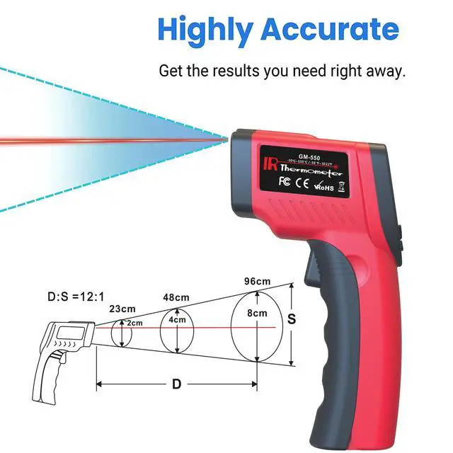 Alt view image 2 of 7 - Digital Infrared Thermometer, Laser Temperature Gun -581022(-50550) IR Thermometer Gun with Adjustable Emissivity, Temp Gun Thermometer for Cooking, BBQ, Oven & Engine (Not for Human Body Temp)