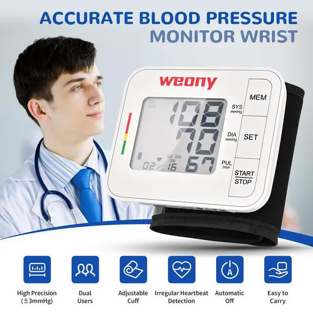 Alt view image 2 of 7 - Blood Pressure Monitor for Home Use,Automatic Wrist Blood Pressure Monitor,Adjustable Wrist Blood Pressure Cuff (5.3-8.5) 2*90 Reading Memory Digital Blood Pressure Machine with Carrying Case