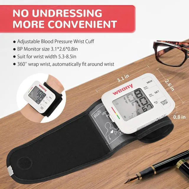 Alt view image 4 of 7 - Blood Pressure Monitor for Home Use,Automatic Wrist Blood Pressure Monitor,Adjustable Wrist Blood Pressure Cuff (5.3-8.5) 2*90 Reading Memory Digital Blood Pressure Machine with Carrying Case