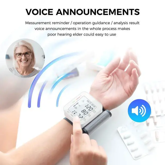 Alt view image 5 of 7 - Wrist Blood Pressure Monitor Large LCD Display BP Machine Adjustable Cuff 5.31-7.68 inch Automatic 99x2 Sets Memory with Carrying Case for Home Use (W1681)