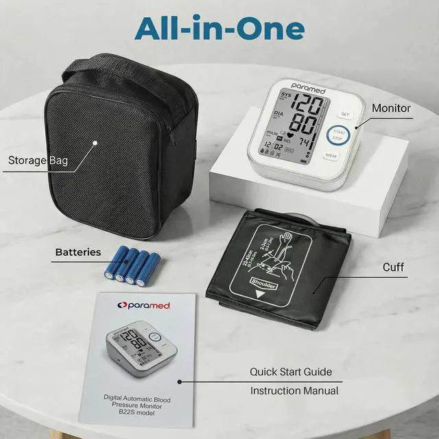 Alt view image 7 of 7 - Blood Pressure Monitor - Bp Machine - Automatic Upper Arm Blood Pressure Cuff 8.7-16.5 inches - Large LCD Display 120 Sets Memory - Device Bag & Batteries Included