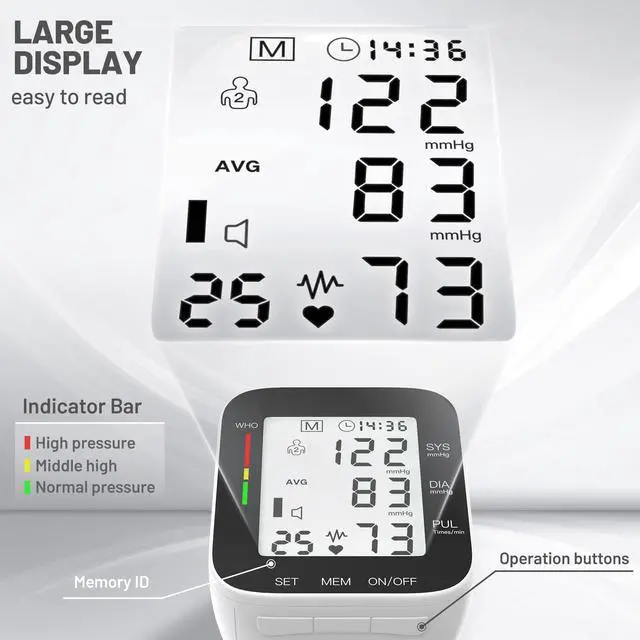 Alt view image 3 of 7 - Wrist Blood Pressure Monitor Automatic Large LCD Display Adjustable Wrist Cuff Automatic Dual 99 Reading Memory Automatic Digital BP Machine for Home Use