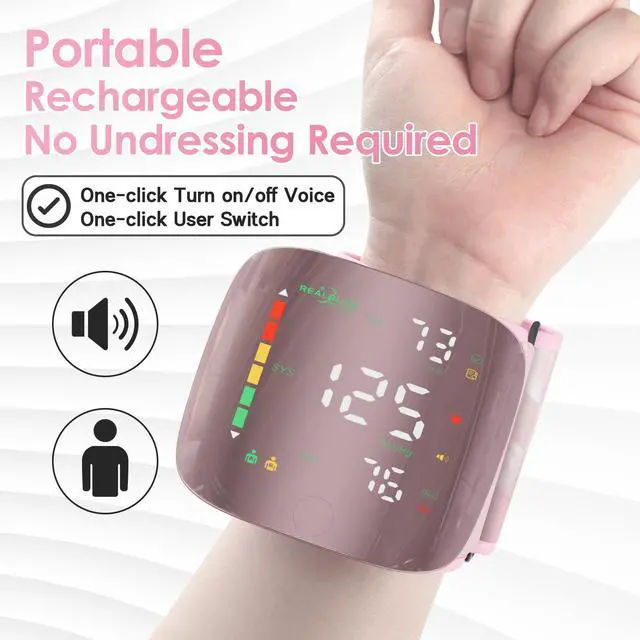 Alt view image 2 of 7 - Wrist Blood Pressure Monitors for Home Use with Curved Screen, Rechargeable Bp Machine, One-Button Switch Voice and User, Easy to Use, 5.31-9.25inch Bp Cuff, with Storage Case Bp Monitor