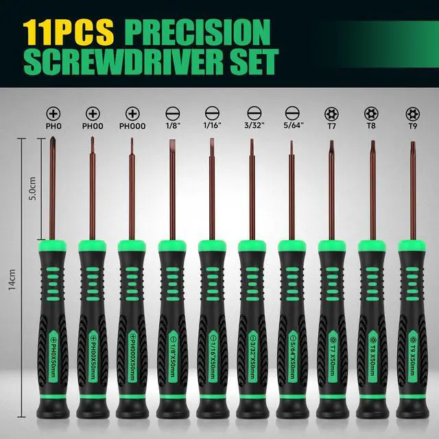 Alt view image 2 of 7 - 10-Piece Precision Screwdriver Set, Magnetic Small Screwdrivers with Phillips, Slotted, Torx Star, Mini Screwdriver Repair Tool Kit for Eyeglass, Watch, Computer, Laptop, Phone