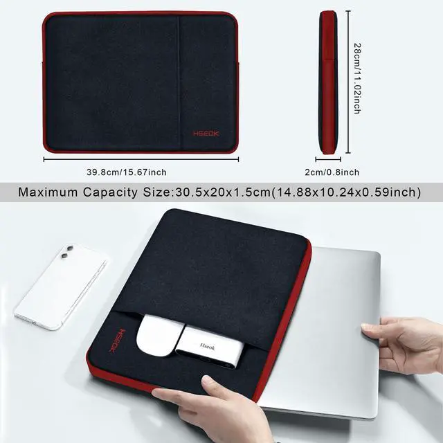 Alt view image 2 of 6 - Laptop Sleeve 15.6 16 inch Case Compatible with MacBook Neo 16, MacBook Pro 16" M5/M4/M3/M2/M1, MacBook Air Pro 15", XPS 16, Most 15" 15.6" 16" Notebooks,Black&Red