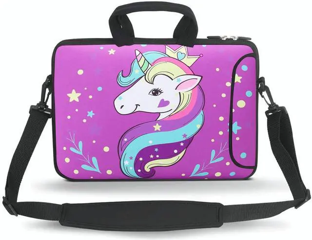 Main image of 14 15 15.4 15.6 inch Messenger Bag Carrying Case Sleeve with Handle Accessory Pocket Fits 14 to 15-Inch Laptops/Notebook/Ebooks/Kids Tablet/Pad((Purple Unicorn)