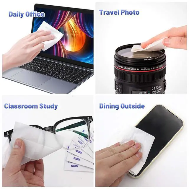 Alt view image 6 of 7 - Lens Wipes for Eyeglasses - 220 Pre-Moistened Individual Wrapped Eye Glasses Cleaning Wipes | Glasses Cleaner Safely Cleans Glasses, Sunglasses, Phone Screen, Electronics & Camera Lens