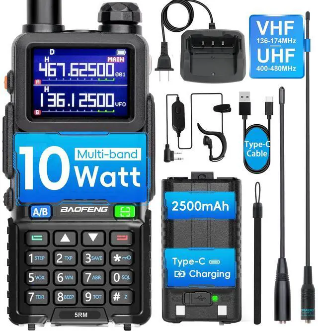 Main image of Radio 5RM 10W Handheld Long Range Walkie Talkies NOAA Emergency Two Way Radio with 999CH, USB-C 2500mAh Battery, 6.1" &15.12" 771 Antenna for Survival Gear Hunting Camping -1 Pack