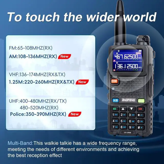 Alt view image 3 of 7 - Radio 5RM 10W Handheld Long Range Walkie Talkies NOAA Emergency Two Way Radio with 999CH, USB-C 2500mAh Battery, 6.1" &15.12" 771 Antenna for Survival Gear Hunting Camping -1 Pack