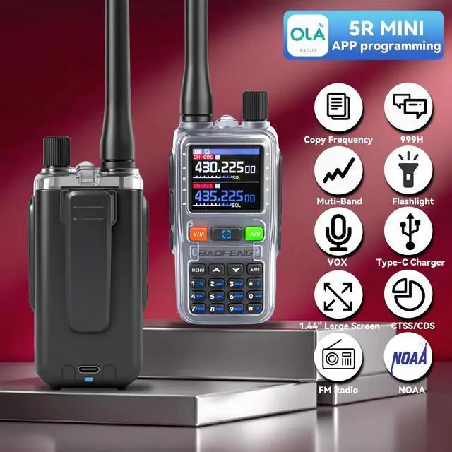 Alt view image 2 of 7 - UV5RMINI Two Way Radio NOAA Weather Radio Dual PTT 999CH Survival APP Programming Copy Frequency Ham Radio (Hyaline)