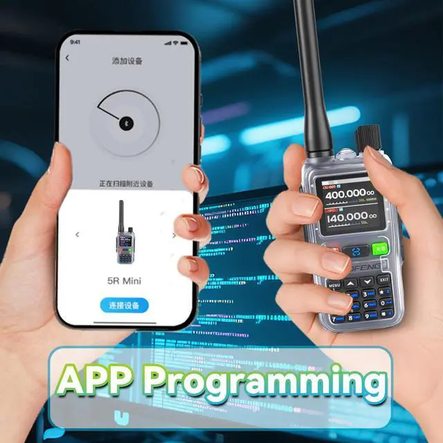 Alt view image 5 of 7 - UV5RMINI Two Way Radio NOAA Weather Radio Dual PTT 999CH Survival APP Programming Copy Frequency Ham Radio (Hyaline)