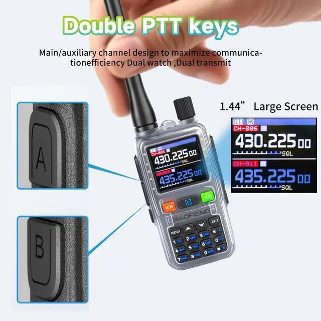 Alt view image 6 of 7 - UV5RMINI Two Way Radio NOAA Weather Radio Dual PTT 999CH Survival APP Programming Copy Frequency Ham Radio (Hyaline)