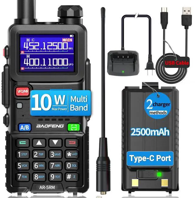 Main image of Radio Baofeng Radio 5RM 10W Long Range Handheld AR-5RM Two Way Radio UV-5R NOAA Weather Receiver Rechargeable Walkie Talkies Longe Range DTMF Copy Frequency 999CH with Type C Charging(1 Pack)