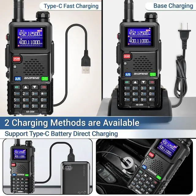 Alt view image 5 of 7 - Radio Baofeng Radio 5RM 10W Long Range Handheld AR-5RM Two Way Radio UV-5R NOAA Weather Receiver Rechargeable Walkie Talkies Longe Range DTMF Copy Frequency 999CH with Type C Charging(1 Pack)