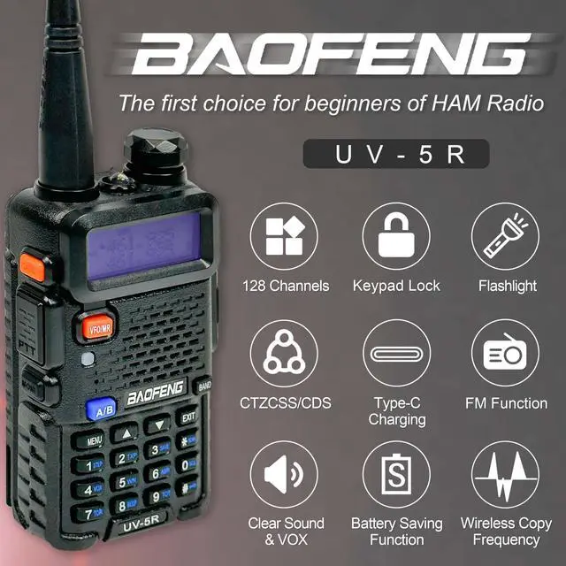 Alt view image 2 of 7 - UV-5R Dual Band Two Way Radio, Upgraded Type-C Direct Charging for Power Bank & Car Support, High Power Long Range Handheld Transceiver for Hiking & Emergency