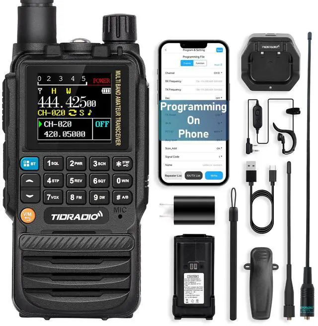 Main image of TD-H3 Ham Radio Type C & Wireless Programming 8-Bands Long Range Walkie Walkies Rechargeable Handheld Portable Two Way Radios Air Band, Frequency Match, DTMF Lock, NOAA FM AM- Full Kit 2Pack