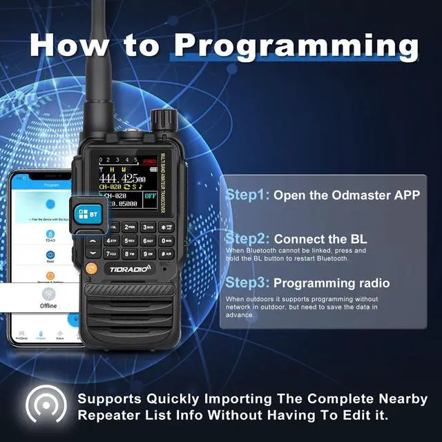 Alt view image 4 of 7 - TD-H3 Ham Radio Type C & Wireless Programming 8-Bands Long Range Walkie Walkies Rechargeable Handheld Portable Two Way Radios Air Band, Frequency Match, DTMF Lock, NOAA FM AM- Full Kit 2Pack