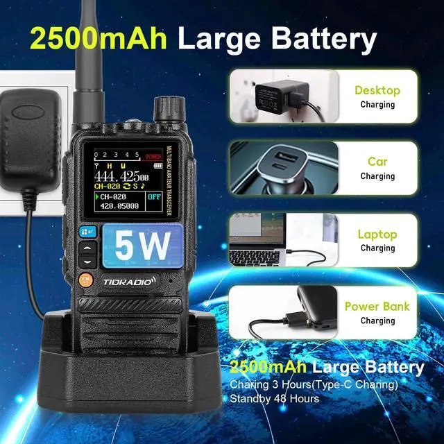Alt view image 7 of 7 - TD-H3 Ham Radio Type C & Wireless Programming 8-Bands Long Range Walkie Walkies Rechargeable Handheld Portable Two Way Radios Air Band, Frequency Match, DTMF Lock, NOAA FM AM- Full Kit 2Pack